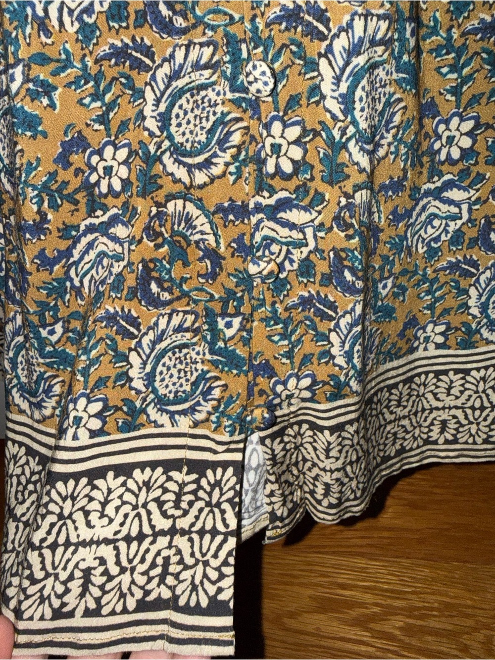 Faherty Mustard and Blue Printed Long-Sleeve Blouse - Picture 5 of 6